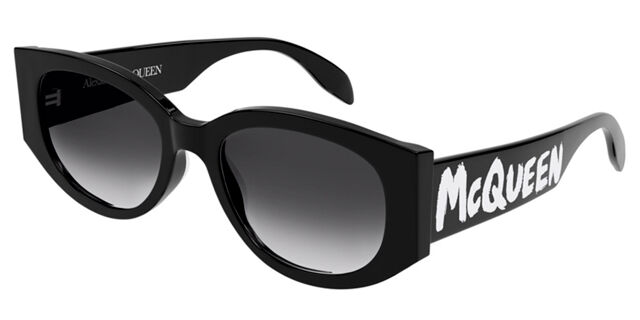 Alexander McQueen AM0330S 001 Oval Sunglasses - Black/Grey Alexander McQueen Womens Round/Oval Black Black Grey Fashion  main image 3