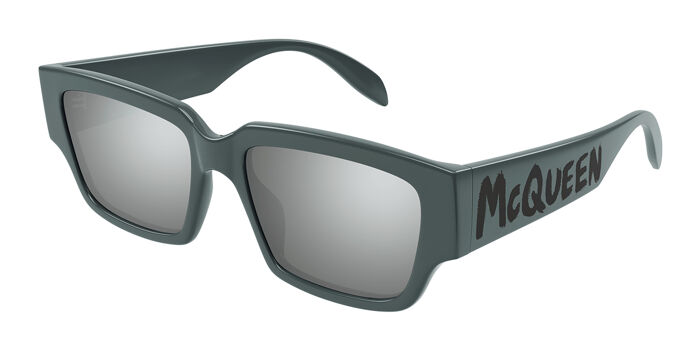Alexander McQueen AM0329S 002 Sunglasses Black Square Frame, Grey Lenses New Alexander McQueen AM0329S 002 Shiny Black/Grey 56-18-145  main image 4