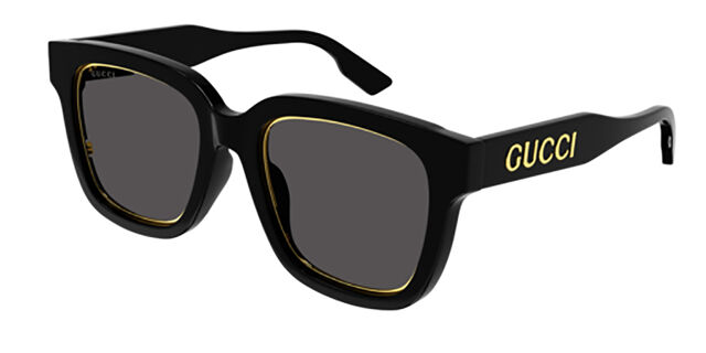 Gucci Sunglasses Asian Fit Dark Gray x Black Gucci GG0746SA Asian Fit 001 Square Shiny Black Sunglasses  main image 3