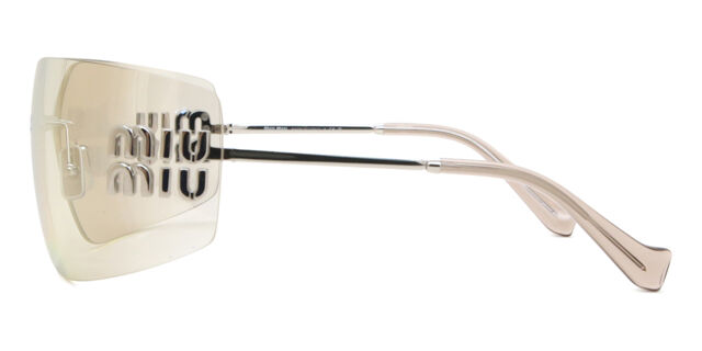 Miu Miu MU54YS 1BC10F BRAND NEW Sunglasses Silver Gold Mirror Wraparound Women NEW Miu Miu MU54YS 1BC10F Silver Mirror Wraparound Rimless  main image 2