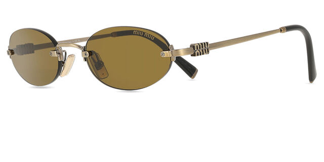 Miu Miu MUA54S 26C09Z Sunglasses Old Gold Oval Frame, Dark Brown Lenses Miu Miu MUA54S 26C09Z Oval Old Gold Sunglasses  main image 3