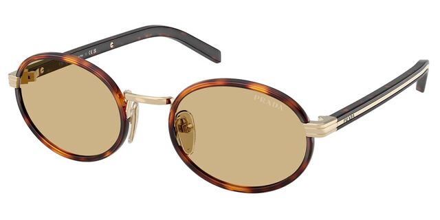 Prada Retro Tortoise Brown & Gold Sunglasses Brown, Gold Tortoise Shell Prada Wraparound Sunglasses  main image 3