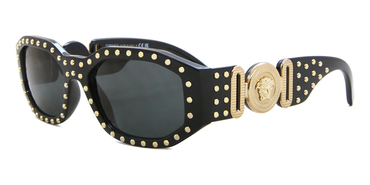 VERSACE ブラックサングラス ゴールド装飾VE4361 Versace VE 4361 GB1/85 Black Plastic Geometric Sunglasses
