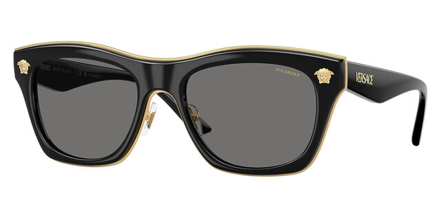 VERSACE POLARIZED BLACK/GOLD SUNGLASSES Versace VE2248 Polarized 100287 Square Gold Sunglasses  main image 3