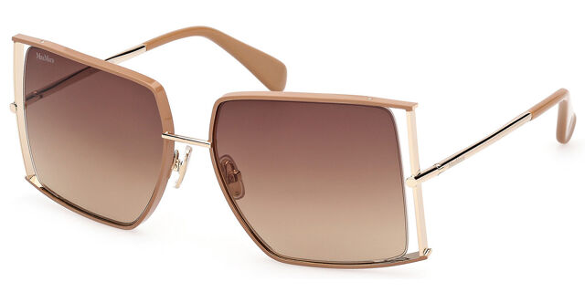 Max Mara MM0120 47F Square Shiny Light Brown/Gold Sunglasses 