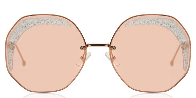 Fendi Rose Gold Sunglasses FENDI EYEWEAR Rimless oval-frame crystal-embellished gold  main image 3