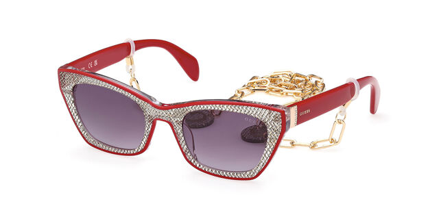 Guess GU7873 69B Cat Eye Glitter Shiny Red Sunglasses  display picture 3