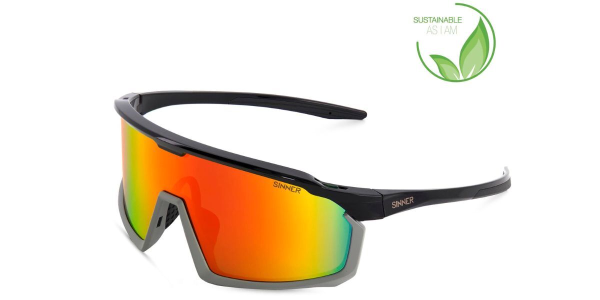 Sinner Araza Asian Fit Sisu-917-10-58 Men's Sunglasses Black Size 146 In Shiny Black-matte Grey