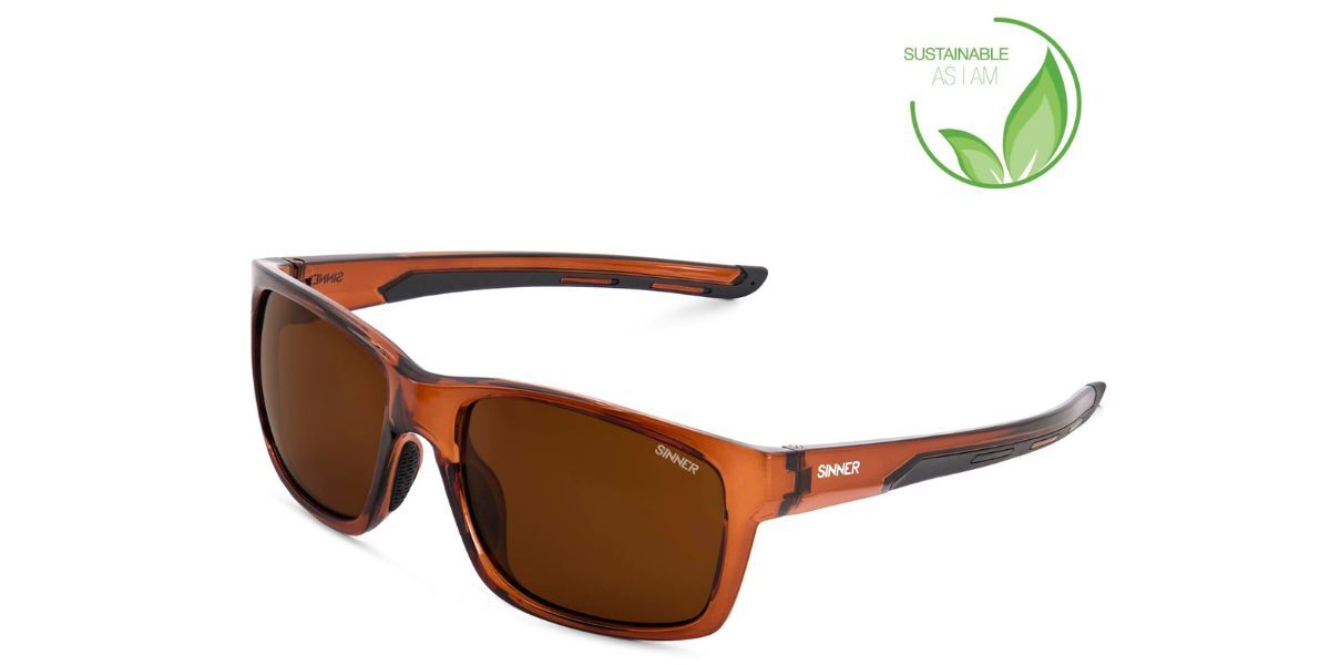 Sinner Cabralea Asian Fit Polarized Sisu-923-41-p30 Men's Sunglasses Brown Size Standard In Transparent Dark Brown-matte Black