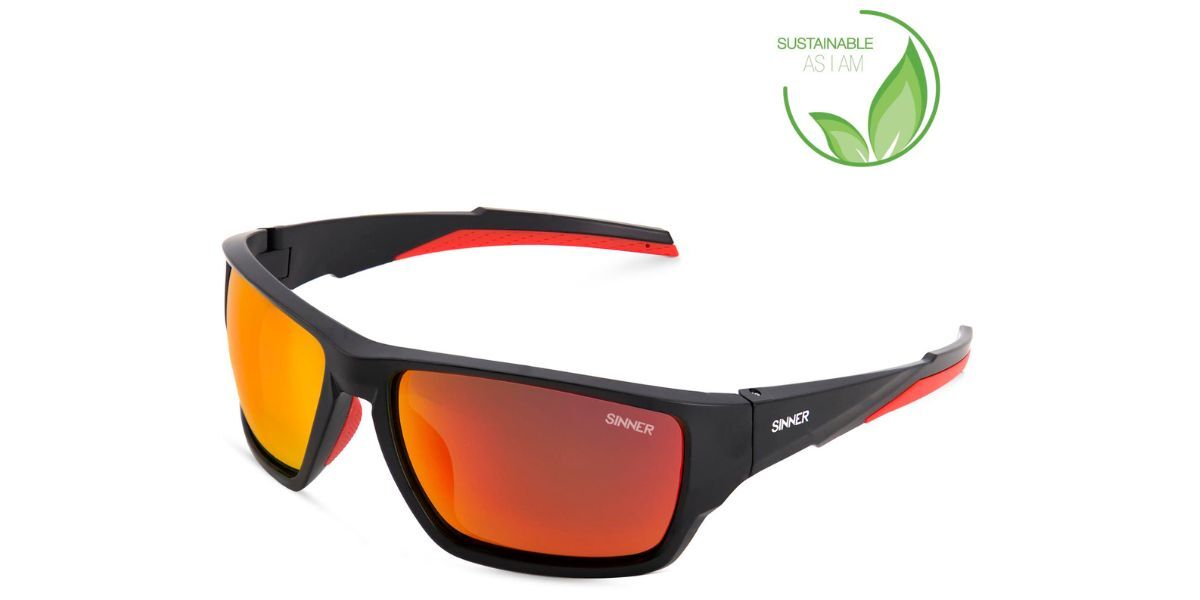 Sinner Jacara Asian Fit Polarized Sisu-930-10-p58 Men's Sunglasses Black Size Standard In Matte Black-red