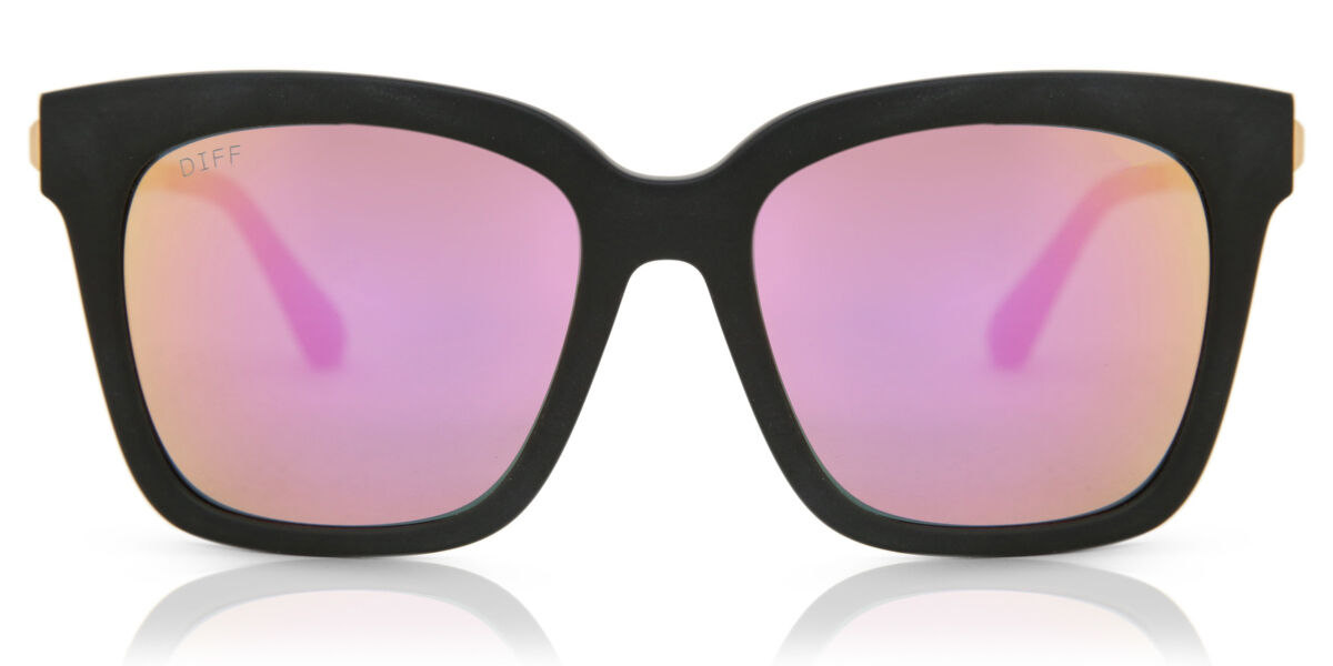 DIFF Bella /S Polarized Matte Schwarze+Pinkee Mirror Polarized Lens Schwarze Damen Sonnenbrillen