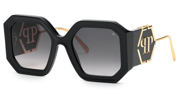 Philipp Plein SPP067 0700 Geometric Shiny Black Sunglasses  display picture 3
