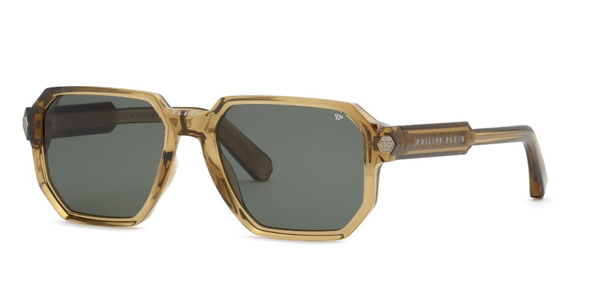 Philipp Plein Homme Philipp Plein SPP202M Plein Contemporary 0B86 Lunettes De Soleil Injecté Jaune Vert GéOméTrique Normale-image