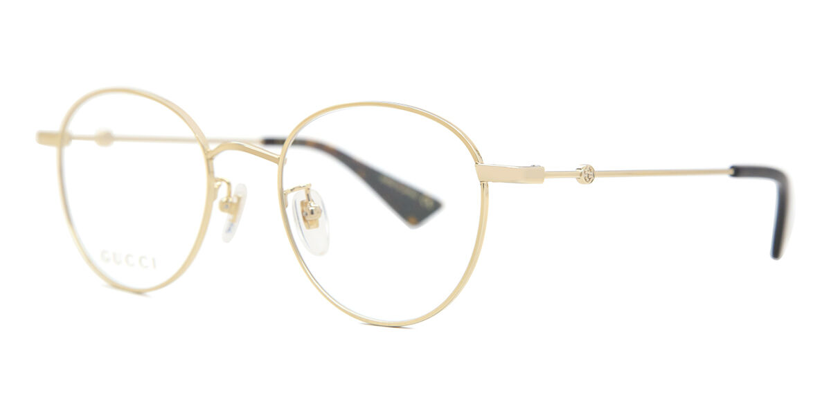 メガネ Gucci Eyeglass Frame GG0607OK 002 Asian Fit l Gucci Bee Webbing Circular Optical Metallic Glasses Frame