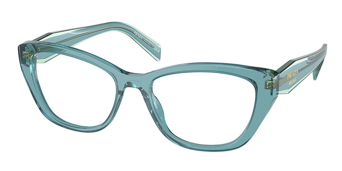 Prada PR 19WV 16J1O1 Eyeglasses in Transparent Teal Blue ...