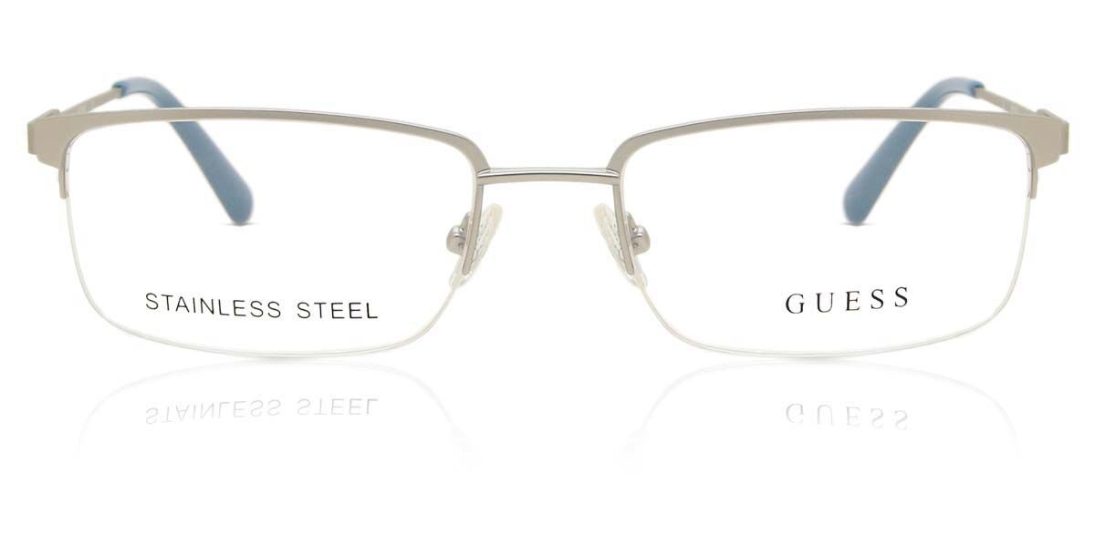 Photos - Glasses & Contact Lenses GUESS GU50005 011 Men's Eyeglasses Silver Size 56  - Blu (Frame Only)