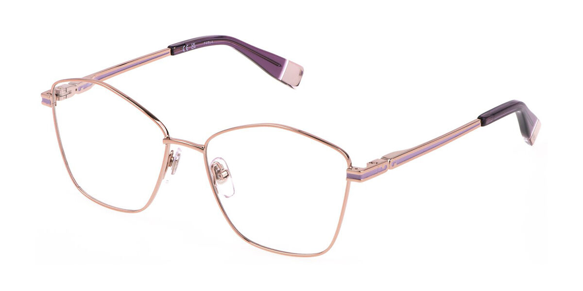 Photos - Glasses & Contact Lenses Furla VFU725 0A39 Men's Eyeglasses Gold Size 55  - Blue (Frame Only)