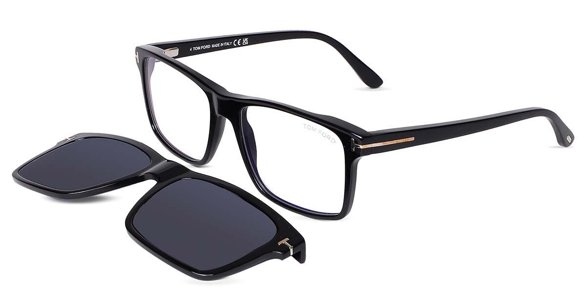 Image of Tom Ford FT5682-B Niebieskie-Light Block with Clip-On 001 54 Czarne Meskie Okulary Korekcyjne PL