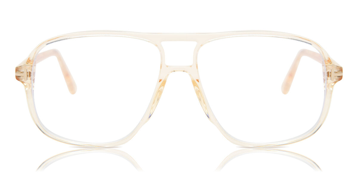 Tom Ford FT5737-B Blue-Light Block 045 Eyeglasses in Transparent Shiny  Brown | SmartBuyGlasses USA