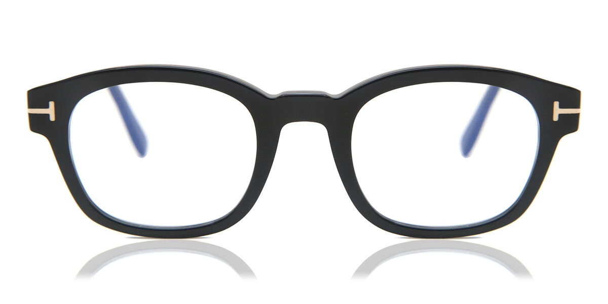 Lunettes Tom Ford Blue Block FT5808 - Cadre Rétro Noir Et Or Ovale 49mm, Pour Homme, Made In Italy
