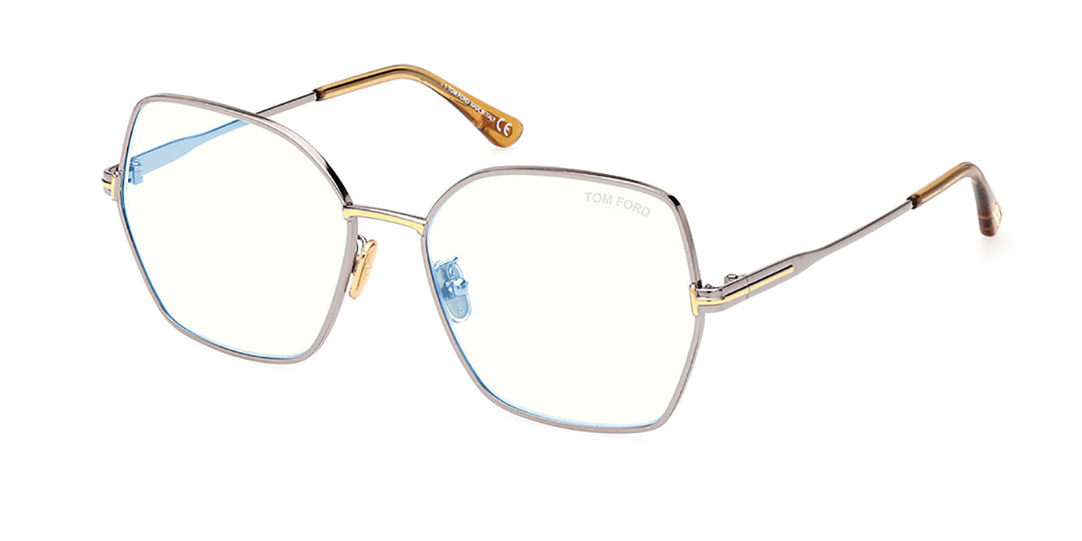 Tom Ford FT5876-B Blue-Light Block 014 Glasses Shiny Ruthenium Silver ...