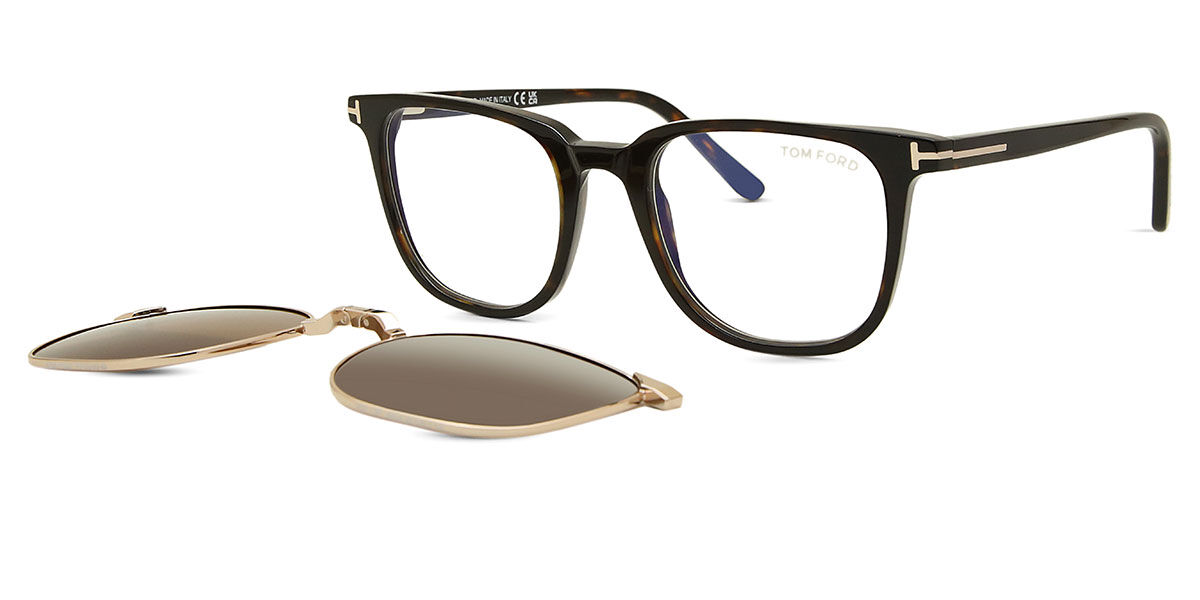 Tom Ford Ft5916-b With Clip-on 052 Blue-light Block Men's Glasses Tortoiseshell Size 50 - Free Lenses - Blue In Brown