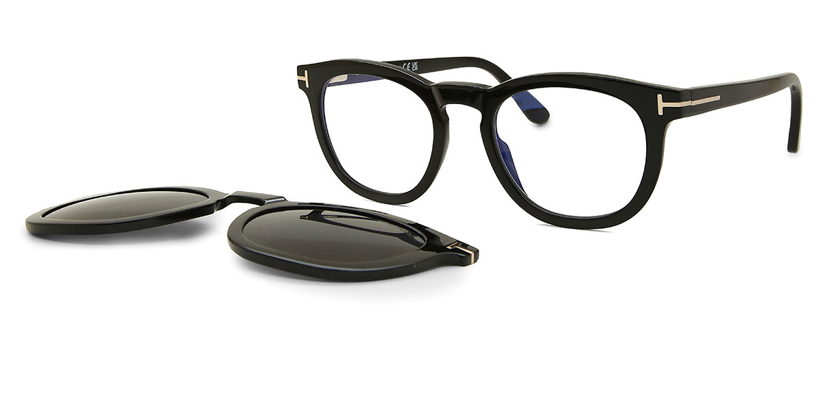 Photos - Glasses & Contact Lenses Tom Ford FT5993-B Blue-Light Block with Clip-On 001 Men's Glasses Black Size 50 - Free Lenses - HSA/FSA Insurance  