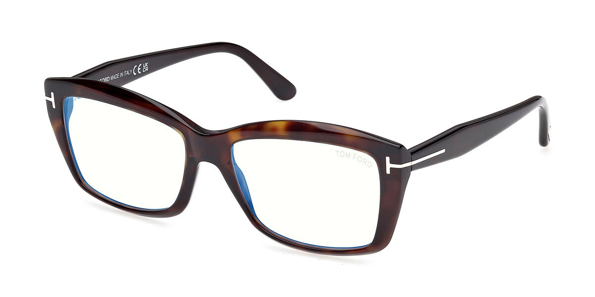 Tom Ford FT6065-B Blåa-Light Block 052 55 Sköldpaddemönstradeshell Glasögon (Endast Båge) Kvinna