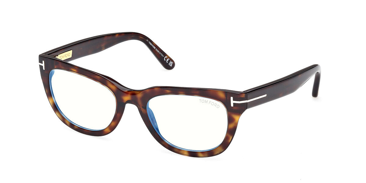 Tom Ford FT6066-B Blåa-Light Block 052 53 Sköldpaddemönstradeshell Glasögon (Endast Båge) Kvinna